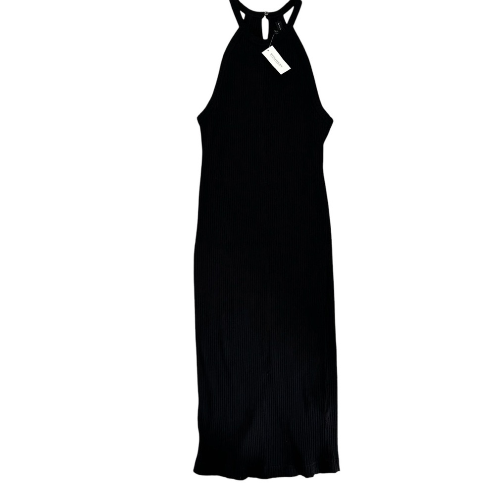 BANANA REPUBLIC Women’s Halter Dress Black‎ Ribbed Knit Tank Racerback Maxi L